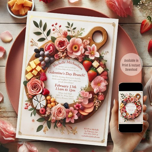 Charmantes Party der Charcuterie-Galentine Einladung