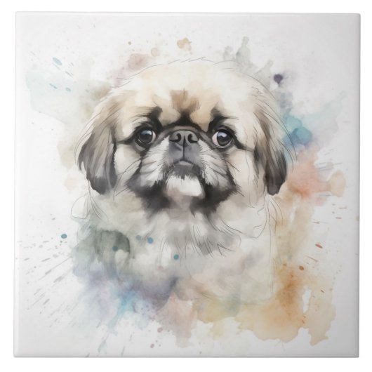 Charmantes Pekingese Wasserfarben Dog Portrait Fliese (Vorderseite)