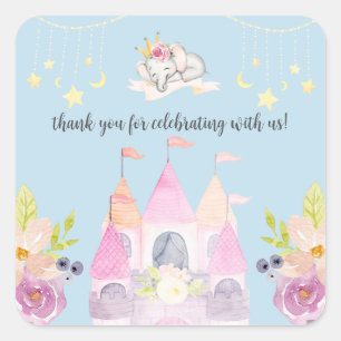 Charmantes Pink Burg Princess Girl Babydusche Quadratischer Aufkleber