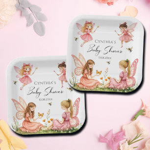 Charmantes Pink Fairies Woodland Babydusche Pappteller