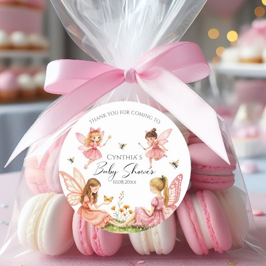Charmantes Pink Fairies Woodland Babydusche Runder Aufkleber