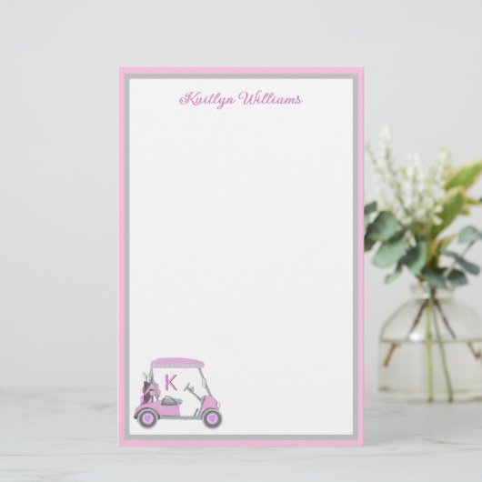 Charmantes Pink Golf Thema Personalisiert Stationi (Stehend Vorderseite)