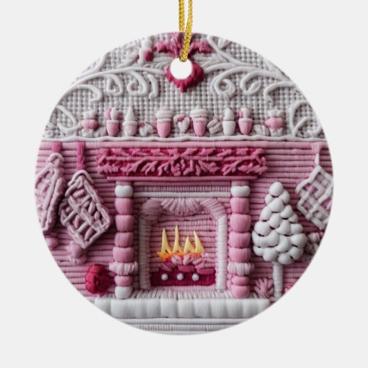 Charmantes Pink Holiday Hearth Keramik Ornament (Vorne)