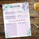 Charmantes Pink Lila Watercolor Floral Book Review Notizblock<br><div class="desc">Entfesseln Sie Ihre literarischen Einblicke mit diesem exquisiten, anpassbaren Notizblock. Dieses Notizblock ist von einem zauberhaften Blumendruck gerahmt und vereint Funktionalität und Ästhetik. Der Druck enthält eine Reihe blühender Blume und üppiger Blätter, die Ihren Lesebildern eine Touch der Natur hinzufügen. Das Notizblock ist mit weichen Lavendelgittern und Schriftart strukturiert, die...</div>
