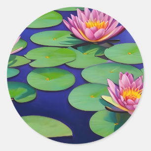 Charmantes Pink Water Lilies Runder Aufkleber