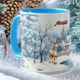 Charmantes Rentier im Winter Wunderland mit Name Tasse
