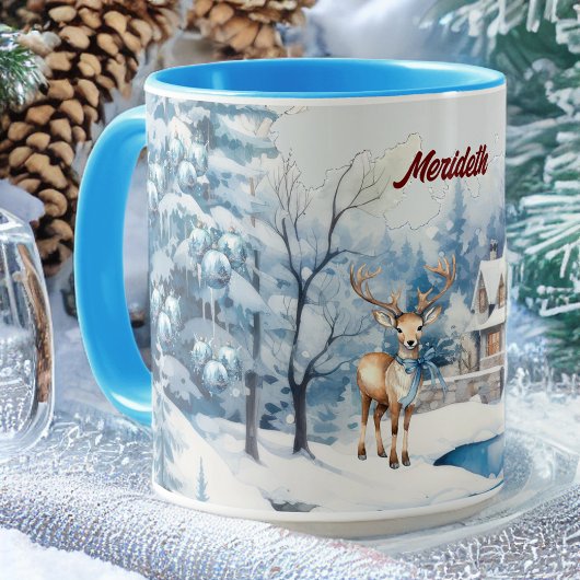 Charmantes Rentier im Winter Wunderland mit Name Tasse