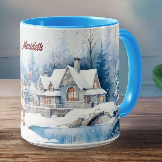 Charmantes Rentier im Winter Wunderland mit Name Tasse