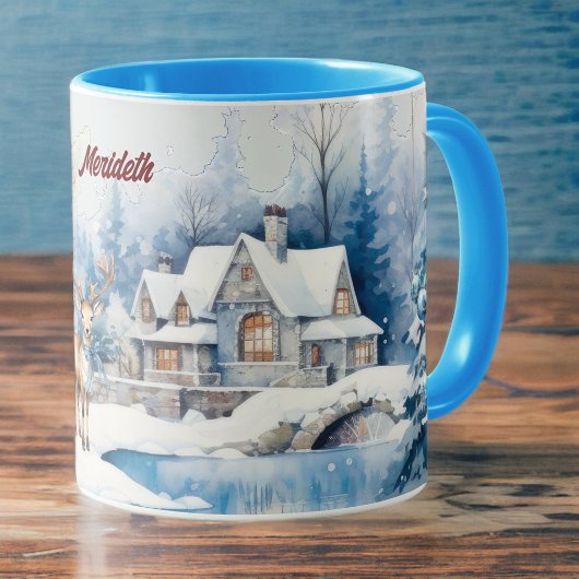 Charmantes Rentier im Winter Wunderland mit Name Tasse