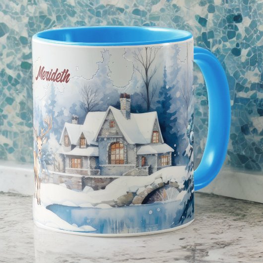 Charmantes Rentier im Winter Wunderland mit Name Tasse