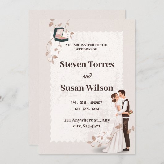 Charmantes Romantisches Beige gezeichnet Einladung (Vorne/Hinten)