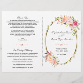 Charmantes Rosa Blush Floral Gold Hochzeitsprogram