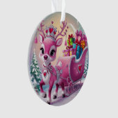 Charmantes Rosa Rentier Weihnachtsschmuck Ornament (Vorderseite)
