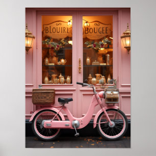 Charmantes rosa Schaufenster mit Vintagem Moped Poster