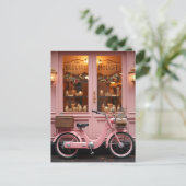 Charmantes rosa Schaufenster mit Vintagem Moped Postkarte (Stehend Vorderseite)
