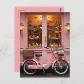 Charmantes rosa Schaufenster mit Vintagem Moped Postkarte (Vorne/Hinten)