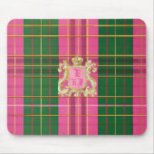 Charmantes Rosa und grünes Kariertes Monogramm Mousepad (Vorne)