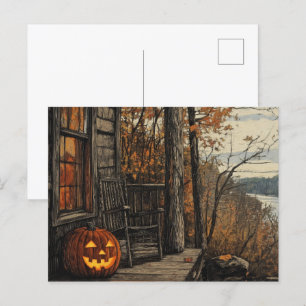 Charmantes Rustikales Halloween Bauernhaus Feiertagspostkarte