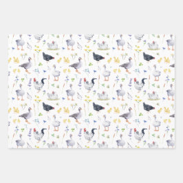 Charmantes rustikales Landhaus Hühner floral Geschenkpapier Set