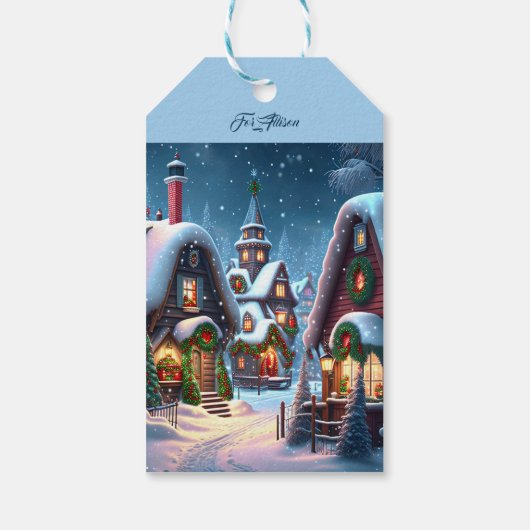 Charmantes Schneedorf Geschenkanhänger (Rückseite)