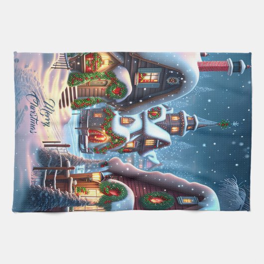 Charmantes Schneedorf Geschirrtuch (Horizontal)