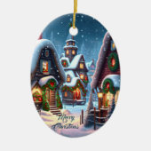 Charmantes Schneedorf Keramik Ornament (Vorne)