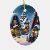 Charmantes Schneedorf Keramik Ornament (Hinten)