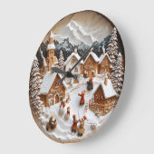 Charmantes Schneedorf mit lustigem Spielen Große Wanduhr (Winkel)