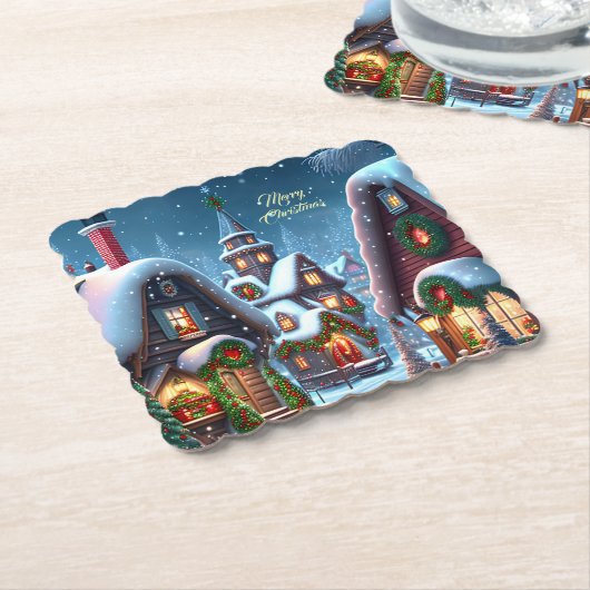 Charmantes Schneedorf Untersetzer (angewinkelt)