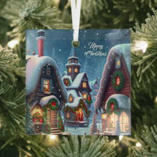 Charmantes, schneesicheres Weihnachtsdorf Ornament Aus Glas