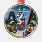 Charmantes, schneesicheres Weihnachtsdorf Ornament Aus Metall (Vorne)