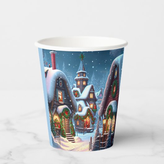 Charmantes, schneesicheres Weihnachtsdorf Pappbecher (Vorderseite)