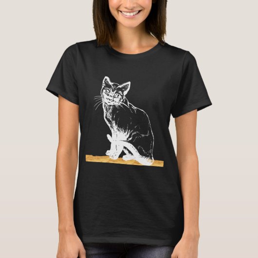 Charmantes Schwarz-Weiß-Katze-Tastik T-Shirt (Vorderseite)