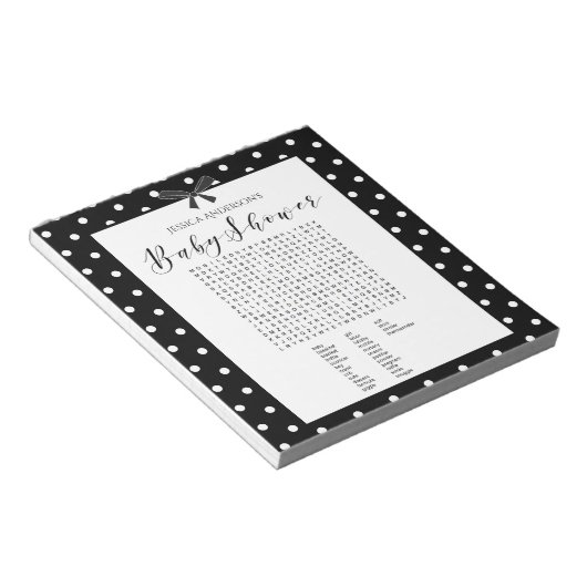 Charmantes Schwarz-weißes Baby Duschwort finden Notizblock (angewinkelt)