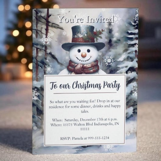 Charmantes Snowman Watercolor Winterwald Party Einladung