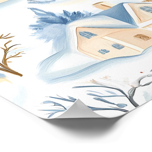 Charmantes Snowy Village mit Waldtieren Poster (Ecke)