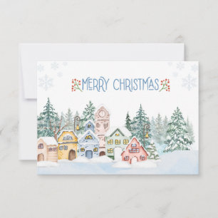 Charmantes Snowy Village Wasserfarben Weihnachten Dankeskarte