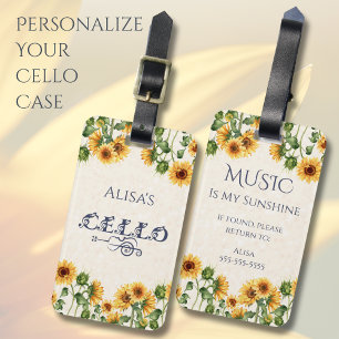 Charmantes Sonnenblumen-Cello-Instrumentenetui-Eti Gepäckanhänger