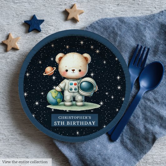 Charmantes Teddy Bear Astronaut Baby Dusche Party Pappteller