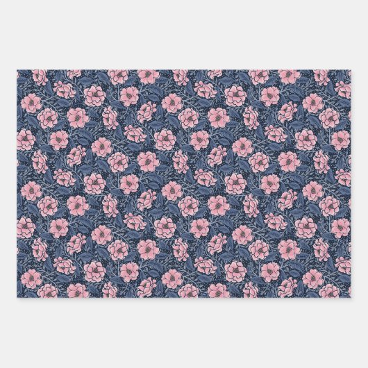 Charmantes, Viktorianisch inspiriert Blau und Rosa Geschenkpapier Set (Vorderseite 3)