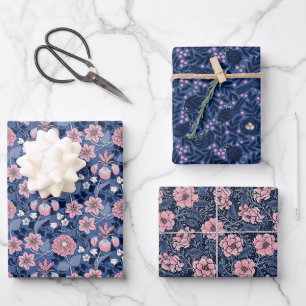 Charmantes, Viktorianisch inspiriert Blau und Rosa Geschenkpapier Set