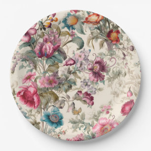 Charmantes Vintages Inspiriertes Sommerfloral Pappteller