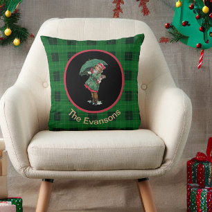 Charmantes Vintages Mädchen mit Regenschirm auf Gr Kissen