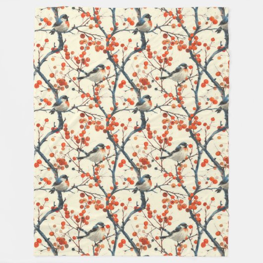 Charmantes Vogelschwarz mit Herbst-Blume Fleecedecke (Vorderseite)