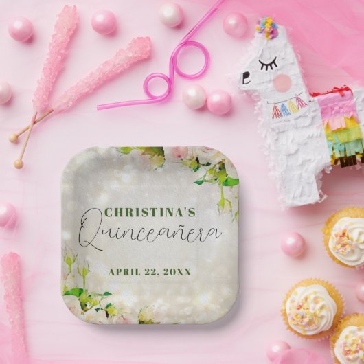 Charmantes Wasserfarben Roses Quinceañera Pappteller (Party)