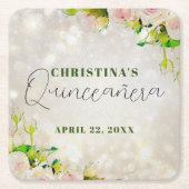 Charmantes Wasserfarben Roses Quinceañera Rechteckiger Pappuntersetzer (Vorderseite)