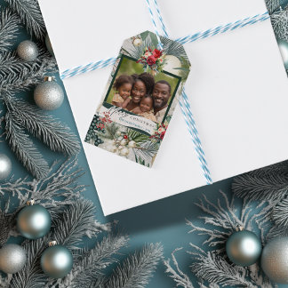 Charmantes Weihnachts-Ivory & Blue Family Foto Geschenkanhänger