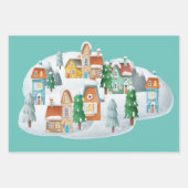 Charmantes Weihnachtsdorf Houses Trees Snow Geschenkpapier Set (Vorderseite 3)