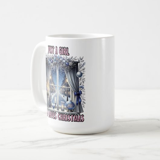 Charmantes Weihnachtsfenster mit Schneeblick Kaffeetasse (Vorderseite Links)