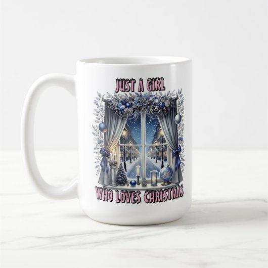 Charmantes Weihnachtsfenster mit Schneeblick Kaffeetasse (Links)